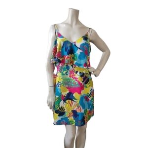 J. Crew Dress Womens 6 Multi-Color Tropical Floral Sleeveless Ruffle NEW
